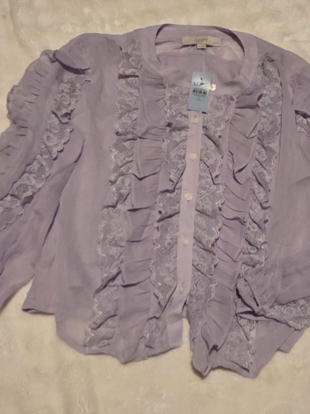 LOFT Lavender Ruffle Button-Front Blouse